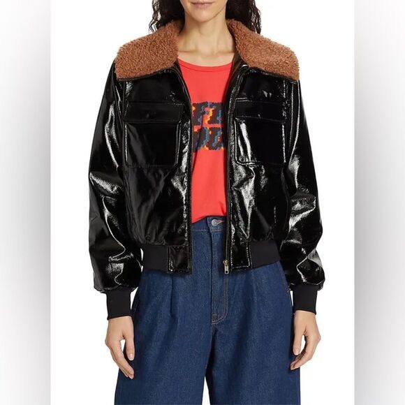 MOTHER Pilot Faux Patent Leather Jacket in Black,, NWT, Size XL - Picture 4 of 14